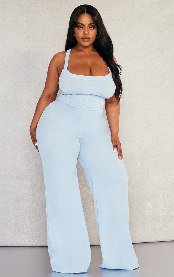 

PrettyLittleThing Комбинезон из крепа Plus Baby Blue со швами