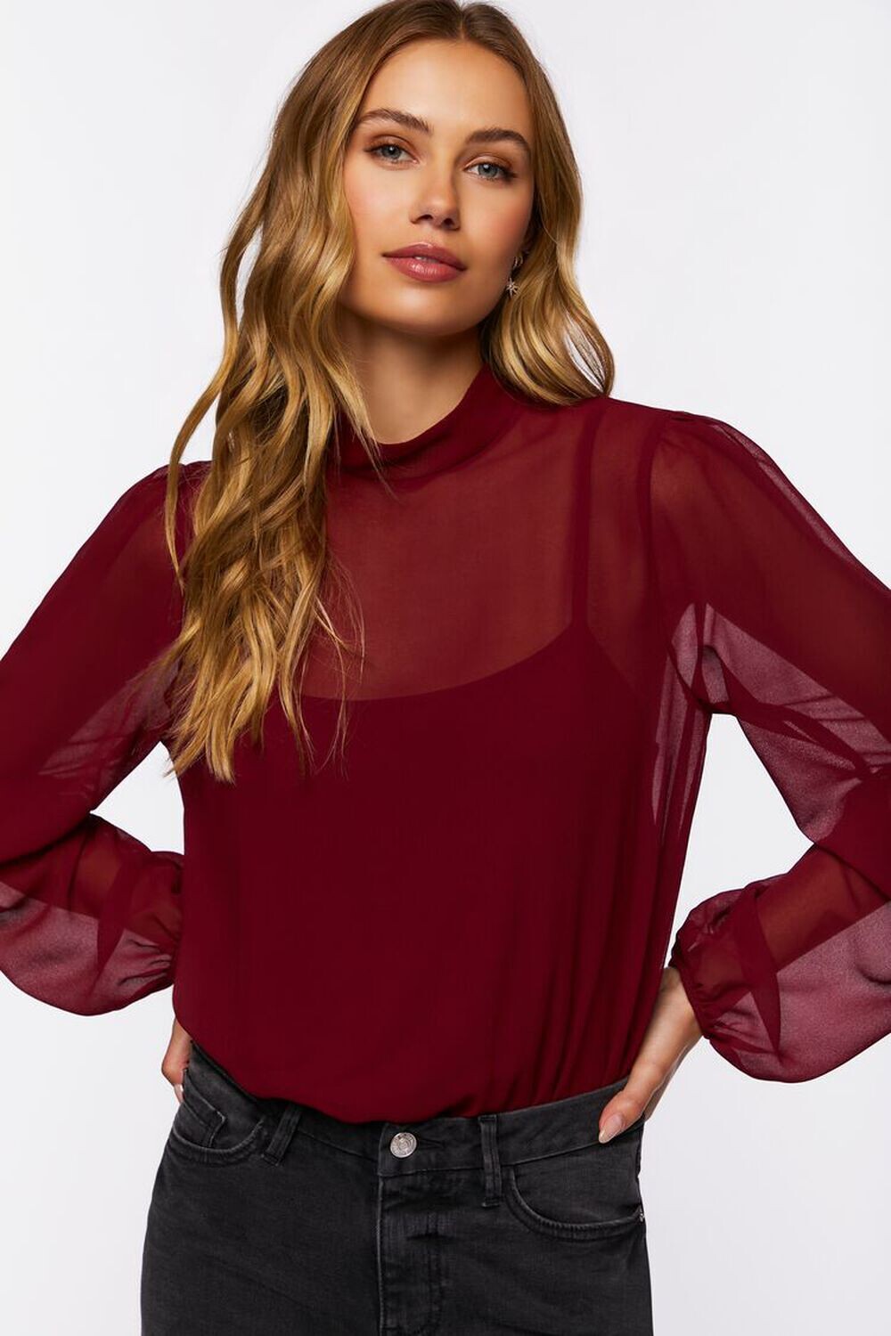 

Шифоновое боди с рукавами-крестьянками Forever 21