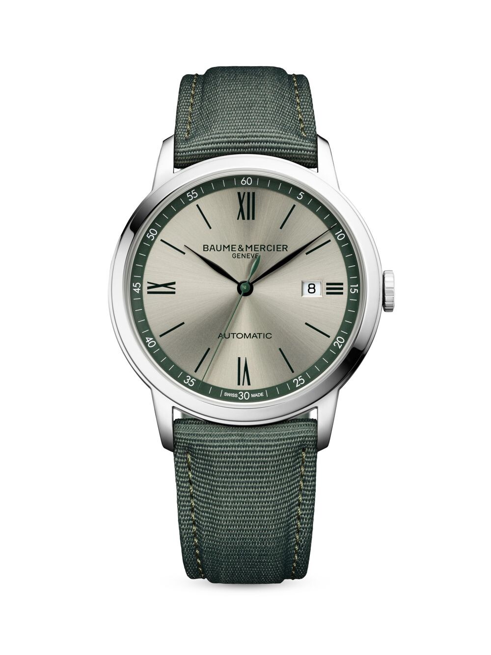 

Часы Classima из нержавеющей стали и парусины Baume & Mercier, зеленый