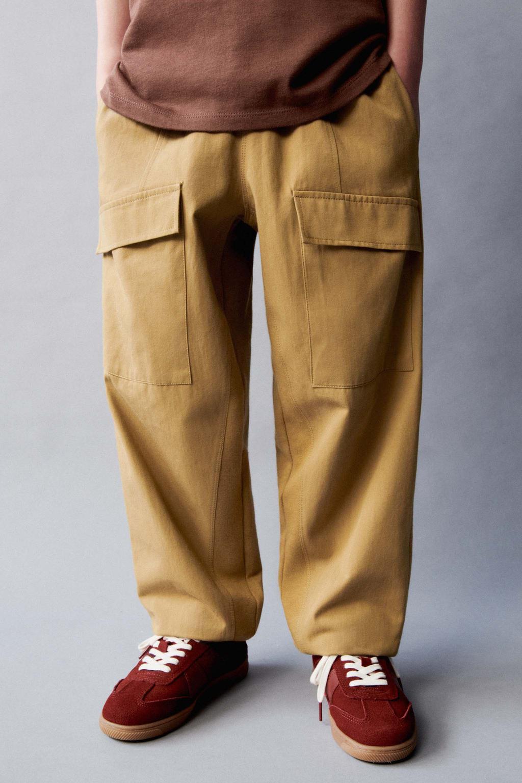 Плюшевые брюки с комбинированными карманами ZARA, кэмел средний плюшевые брюки с карманами zara светло бежевый