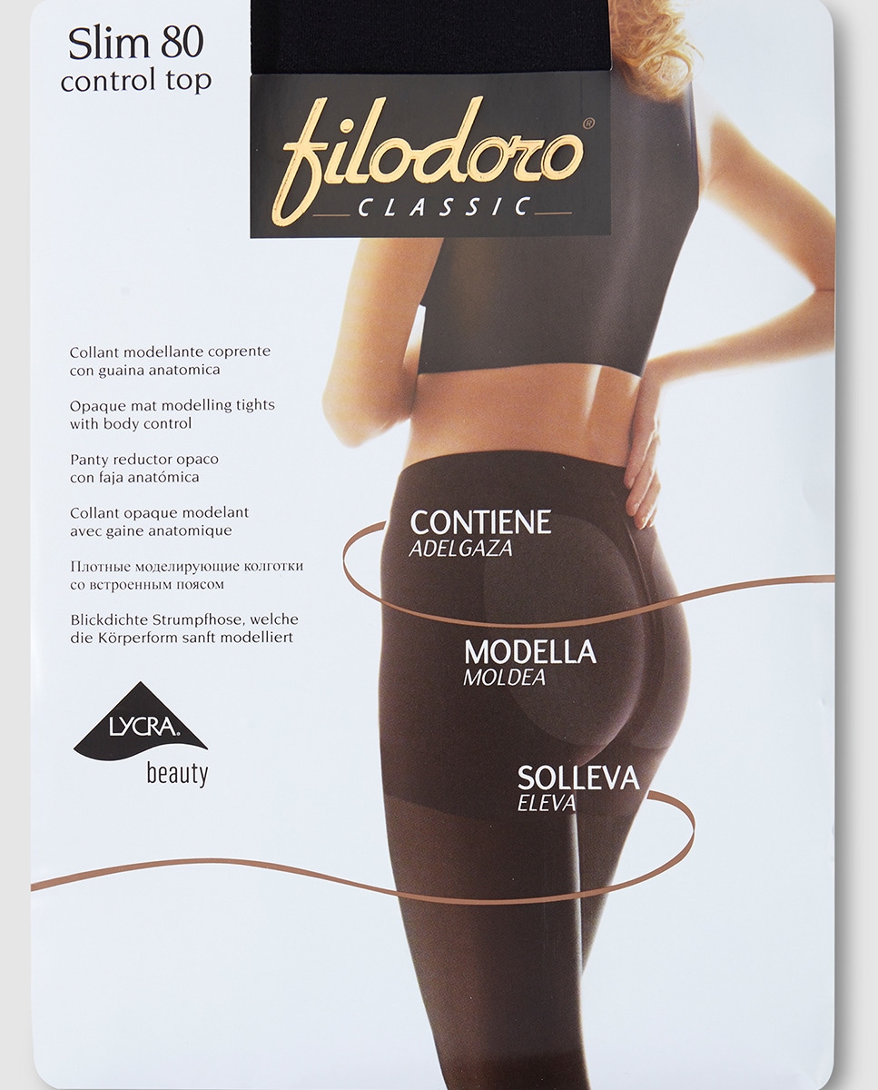 цена Женские непрозрачные трусики Filodoro плотностью 80 ден с утягивающим поясом Filodoro, черный