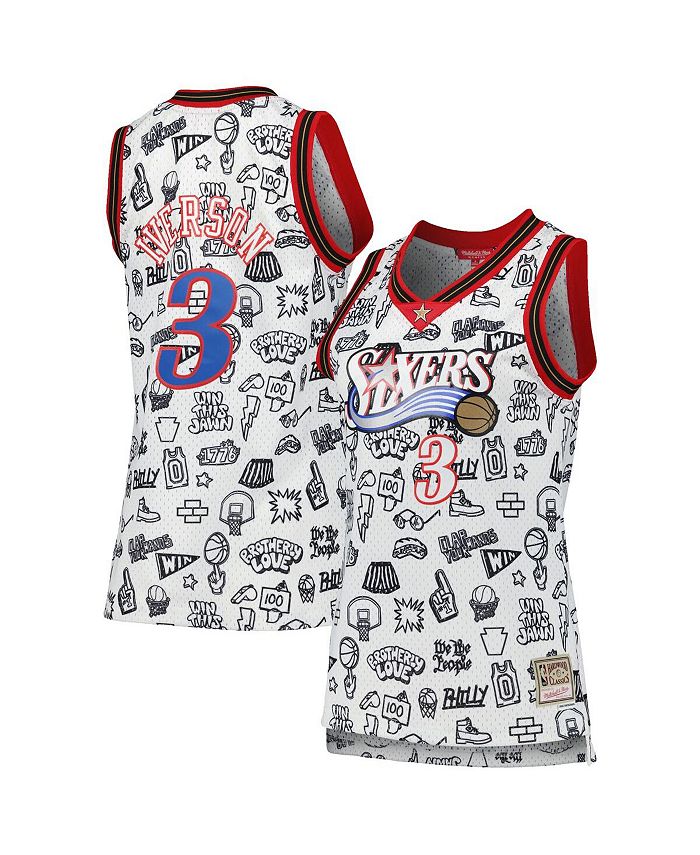 

Женская белая майка Allen Iverson Philadelphia 76ers 2000 Doodle Swingman Mitchell & Ness, белый