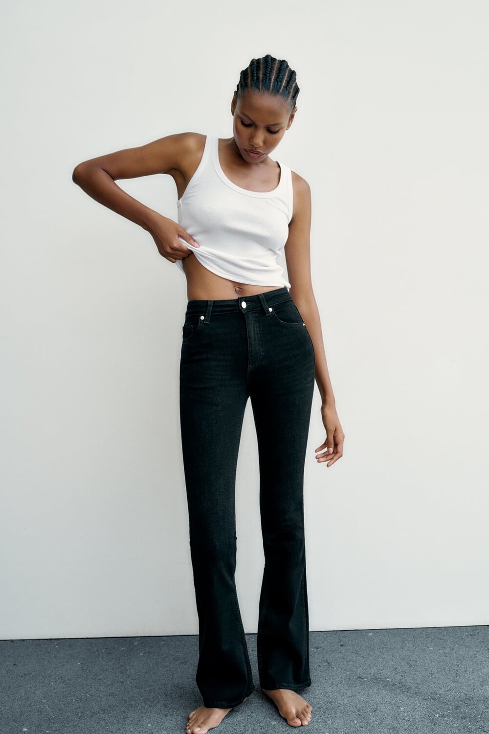 

Длинные джинсы trf со средней посадкой ZARA, черный