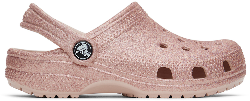 Детские розовые классические блестящие сабо Crocs