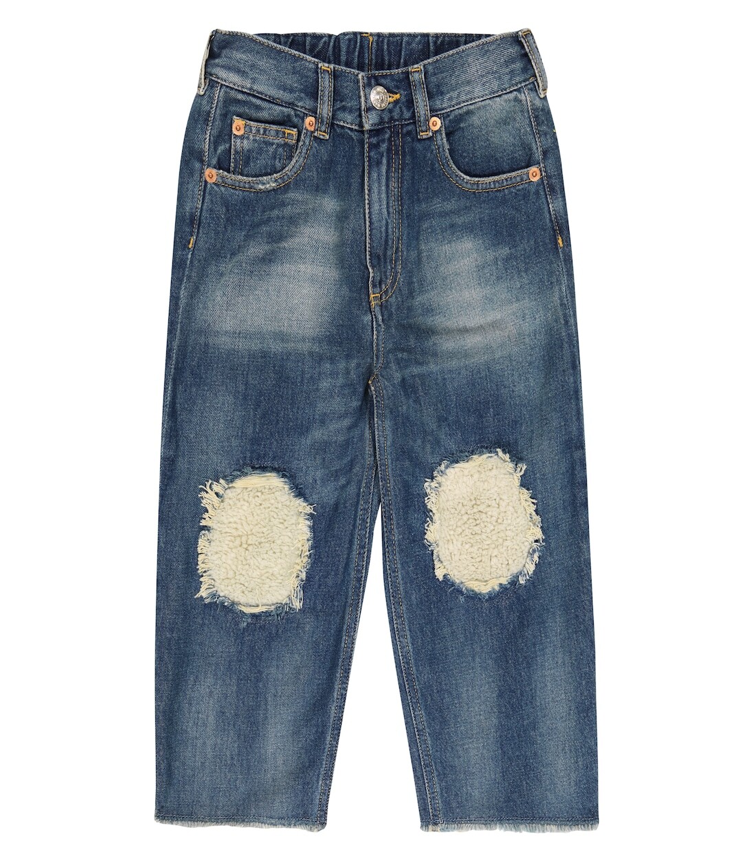 

Рваные широкие джинсы с высокой посадкой MM6 Maison Margiela, синий
