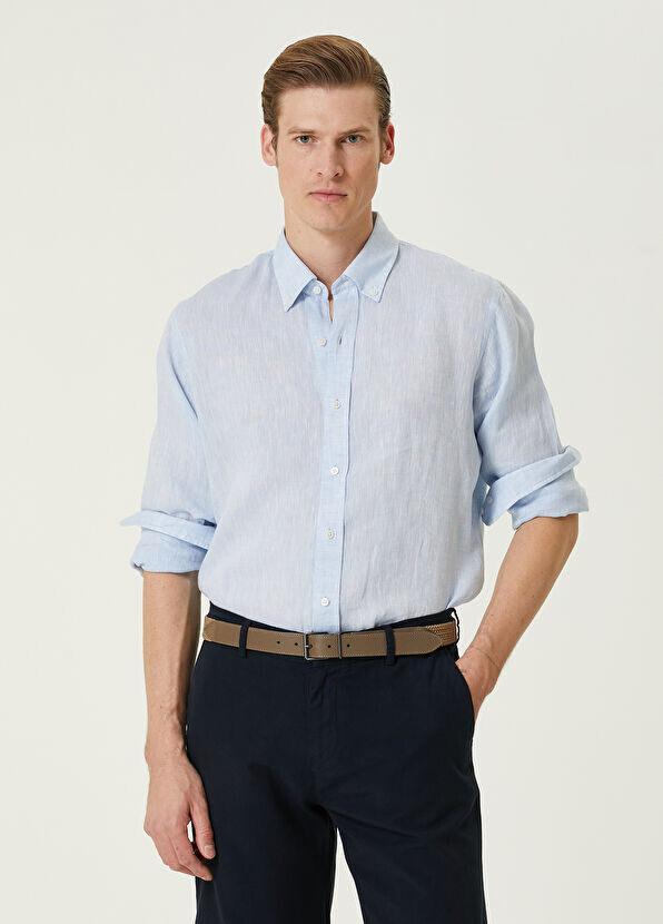 

Льняная рубашка удобного кроя Beymen Collection, голубой