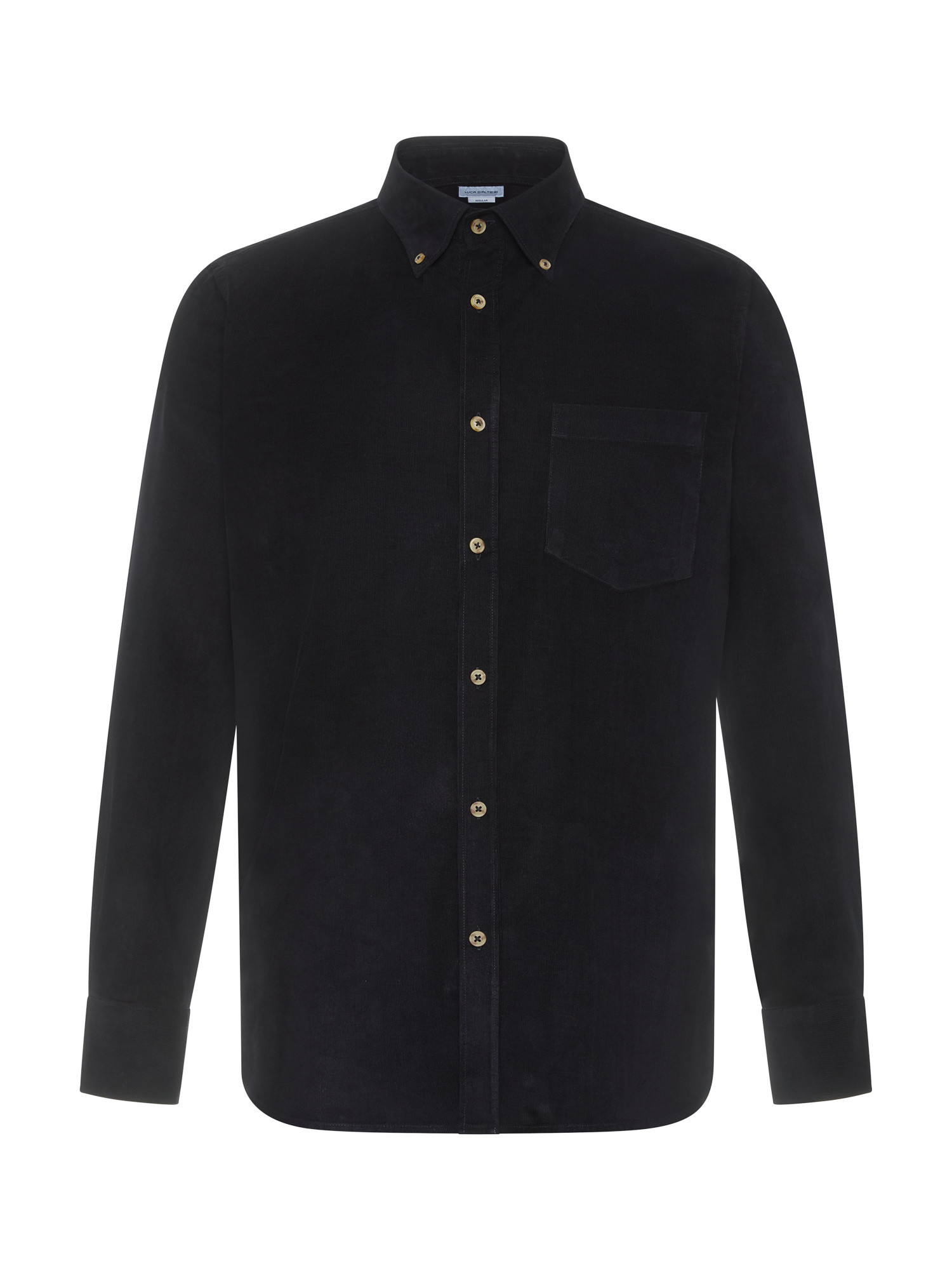 Luca D'Altieri повседневная рубашка стандартного кроя из тонкого хлопкового бархата, черный рубашка однотонная с длинными рукавами и костюмным воротником