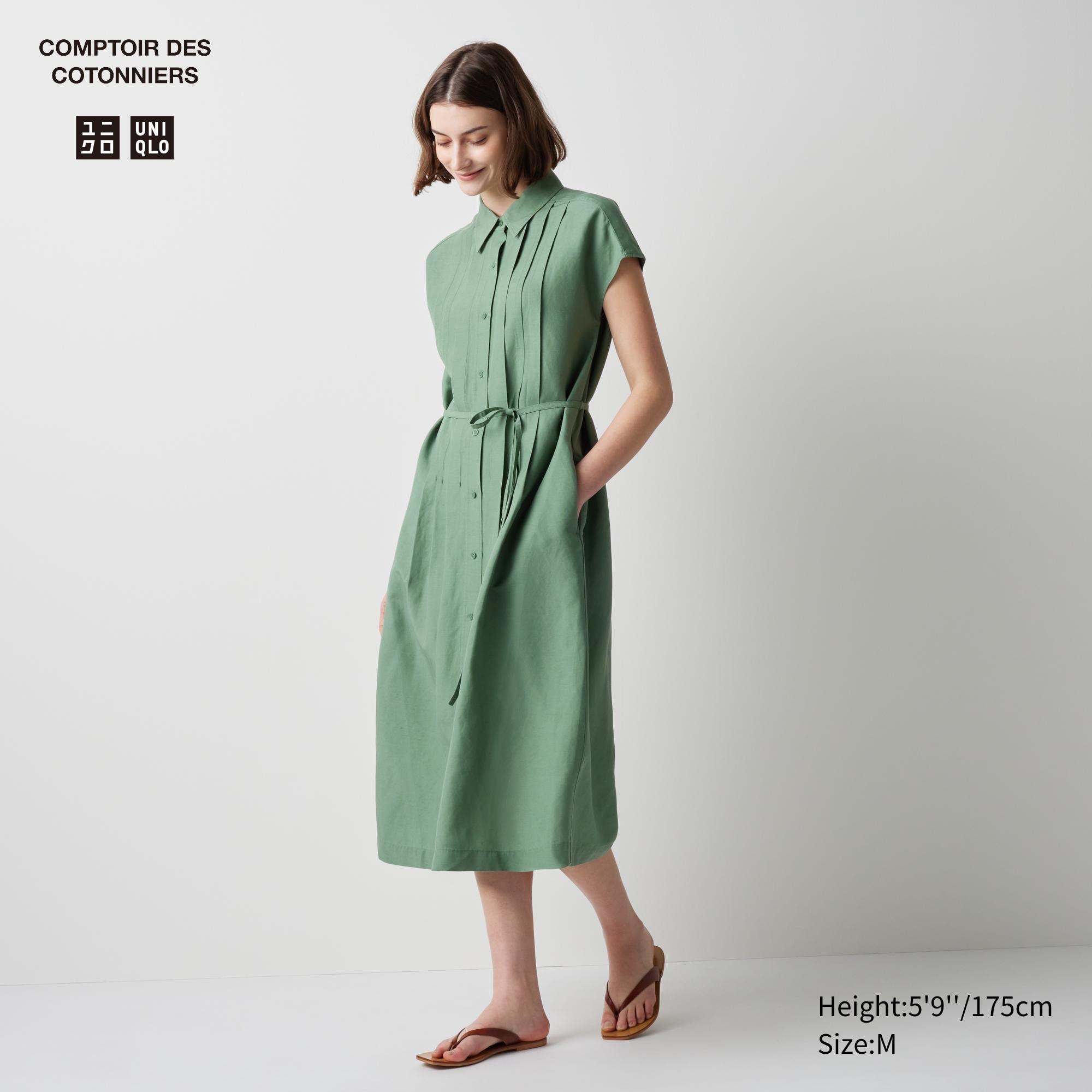 Платье-рубашка из льна UNIQLO, зеленый