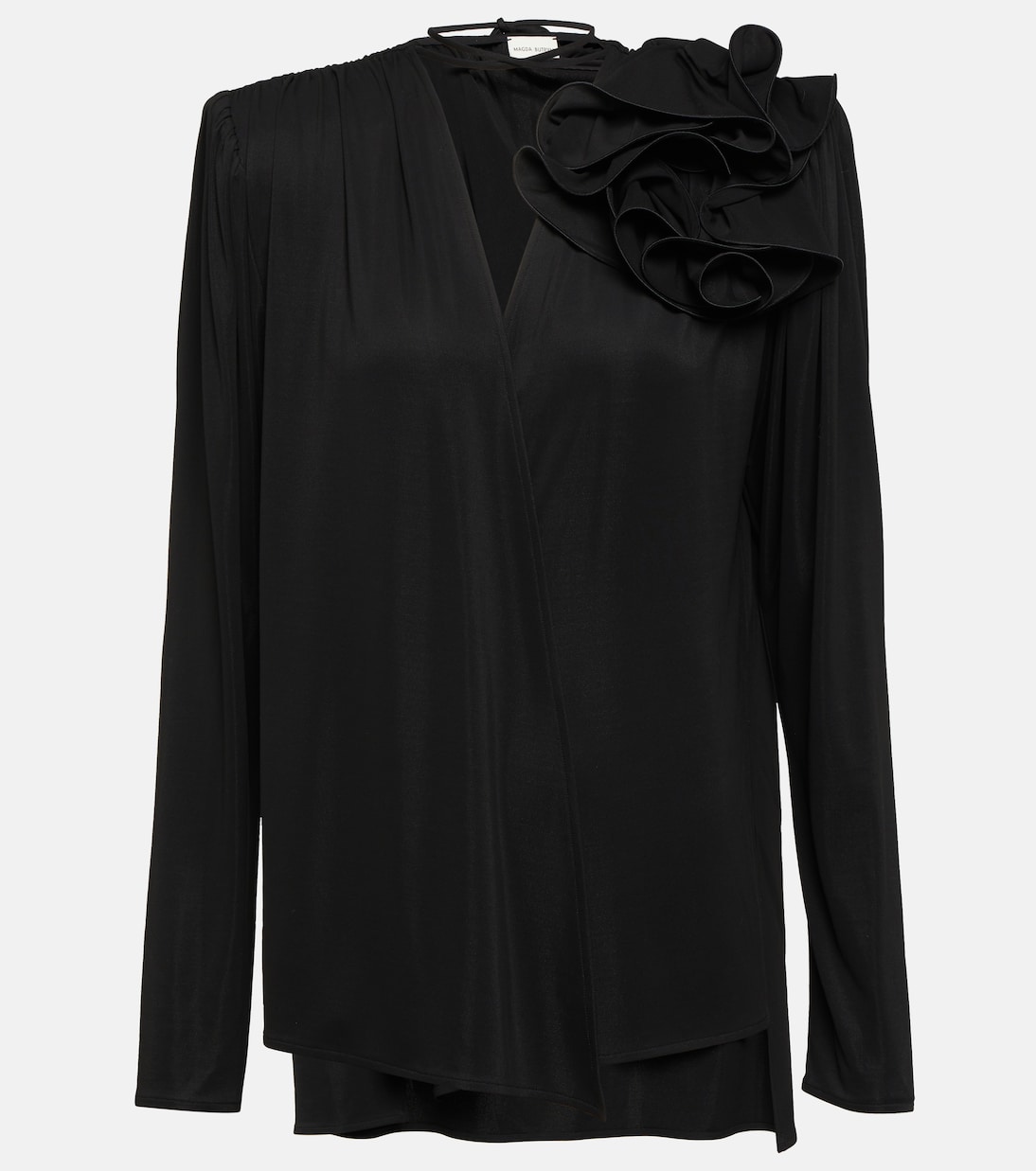 Блузка с цветочной аппликацией Magda Butrym, черный прозрачная шелковая блузка с цветочной аппликацией magda butrym черный
