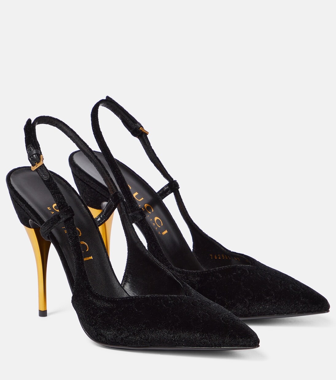 

Бархатные туфли с узором gg и пяткой на пятке Gucci, черный