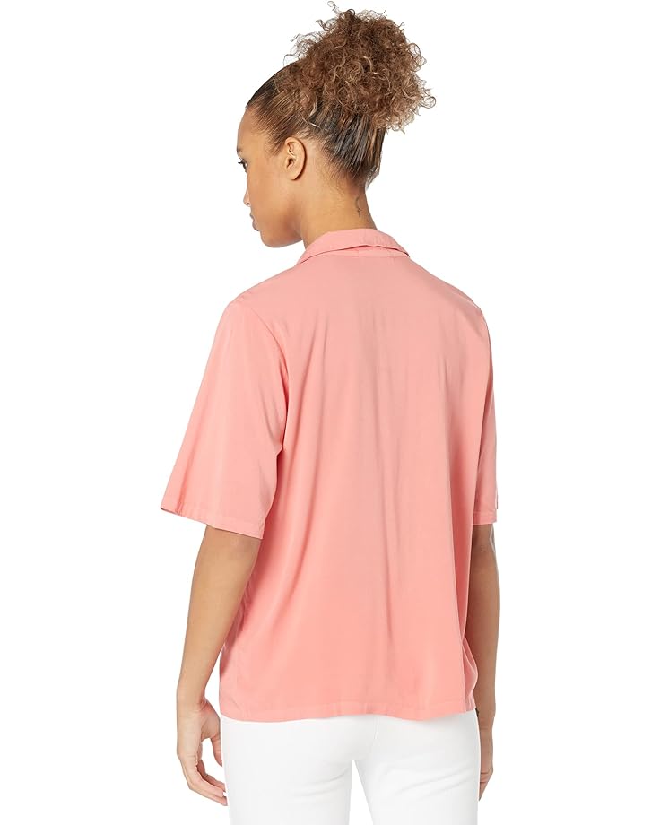 Топ Mod-o-doc Soft Woven Stretch Viscose 1/2 Sleeve Button-Up Top, цвет Glowing Coral