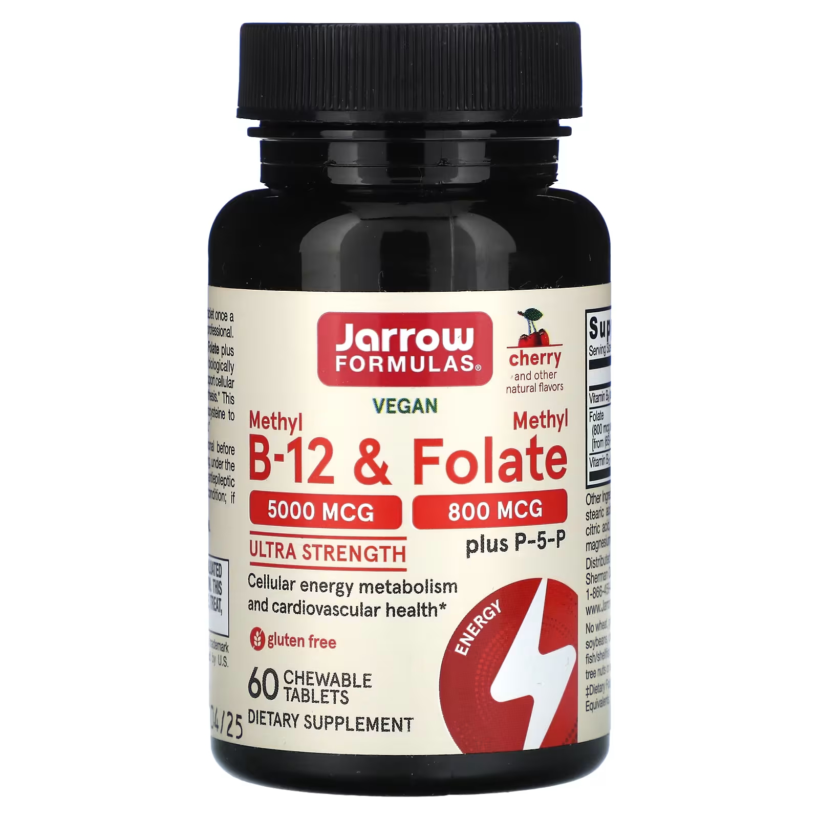Метил B-12 и метилфолат Jarrow Formulas Ultra Strength Cherry, 60 жевательных таблеток jarrow formulas folate forte метилфолат метил b12 и p 5 p 30 таблеток