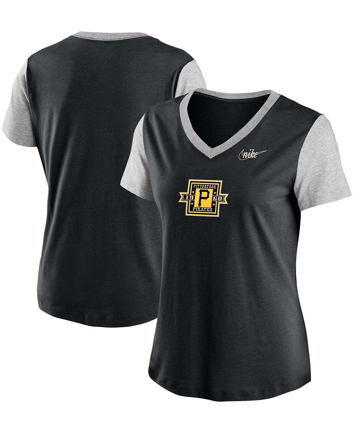 

Черная женская футболка Pittsburgh Pirates Cooperstown Collection с логотипом Tri-Blend, средней длины и v-образным вырезом Nike, черный