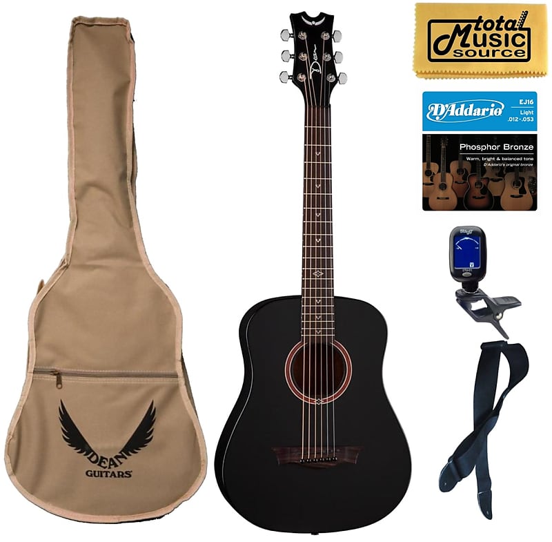 Акустическая гитара Dean Guitars 3/4 Flight Series Travel Acoustic Guitar, Black Satin, Bundle
