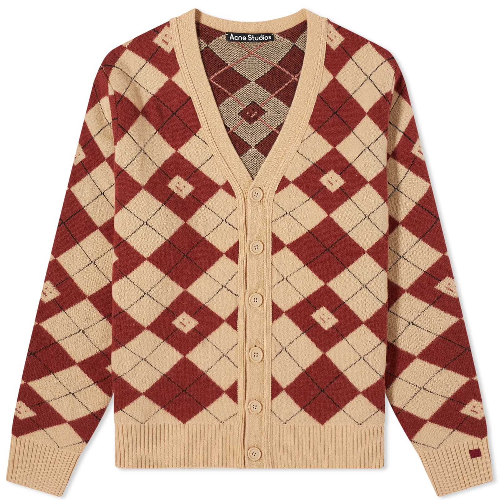 Кардиган Acne Studios Kwanny Argyle Face, цвет Biscuit Beige & Deep Red