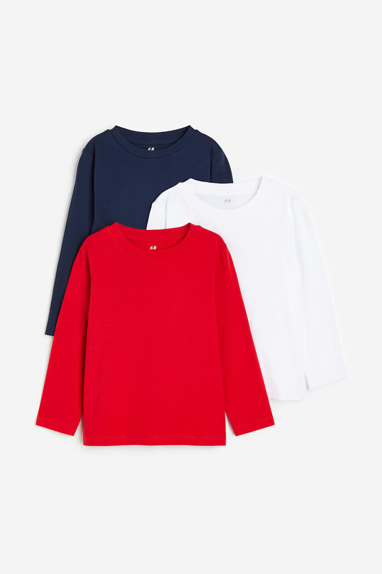 Комплект из трех футболок с длинными рукавами H&M, красный комплект из трех футболок с длинными рукавами 8 синий