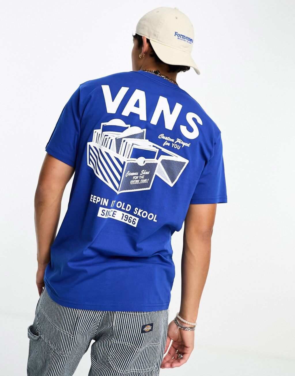

Синяя футболка с принтом на спине Vans Record Label, Синий