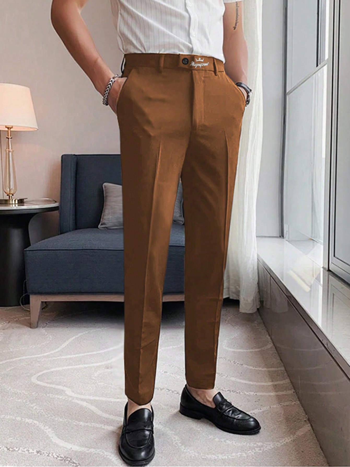 Мужские повседневные зауженные брюки Manfinity Mode с наклонными карманами, коричневый цена и фото