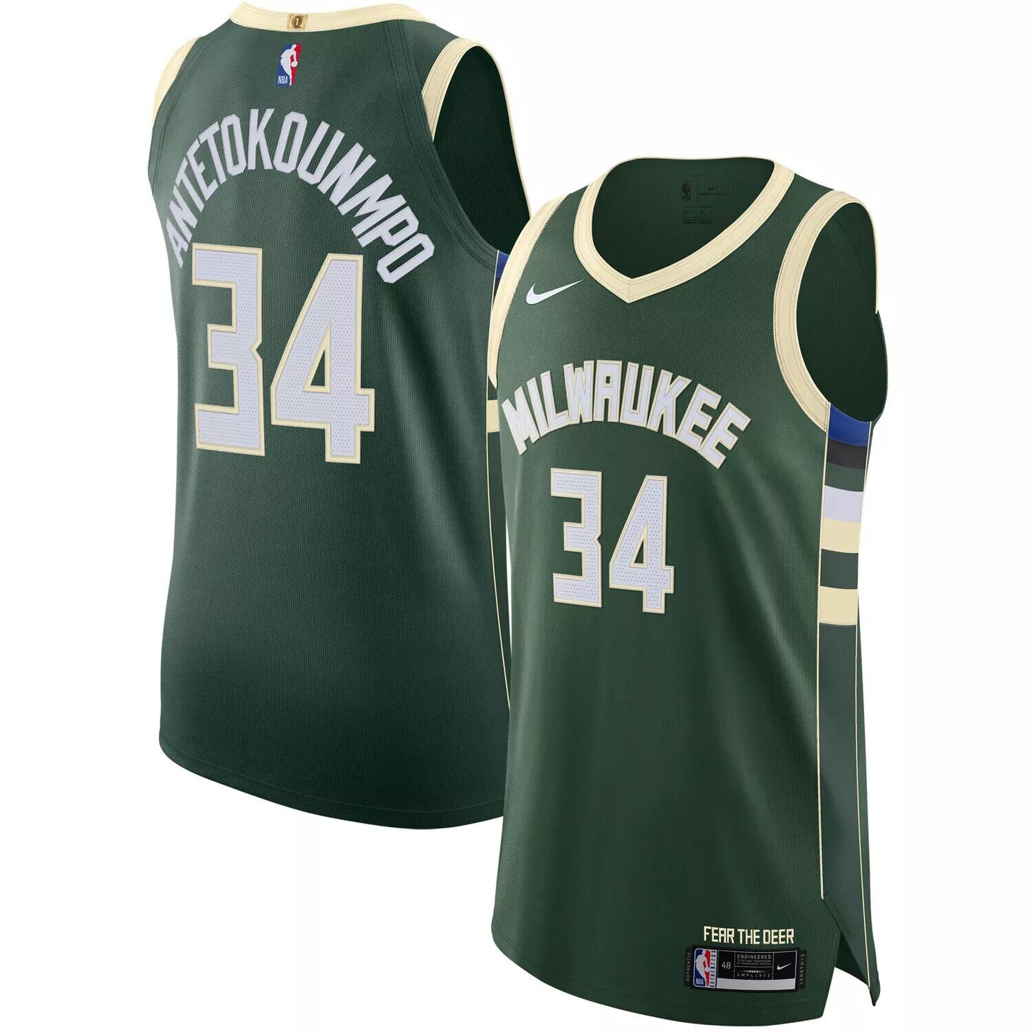 

Мужская аутентичная майка Giannis Antetokounmpo Hunter Green Milwaukee Bucks 2020/21 — Icon Edition Nike