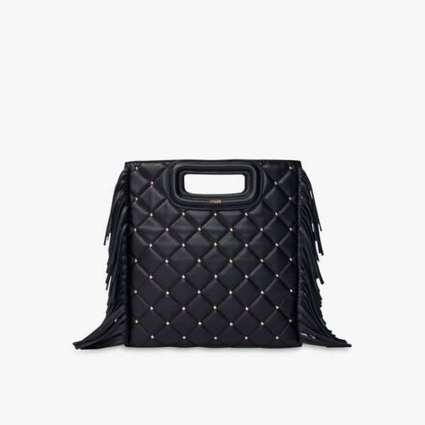 Кожаная сумка через плечо M с заклепками и бахромой Maje, цвет noir / gris цена и фото