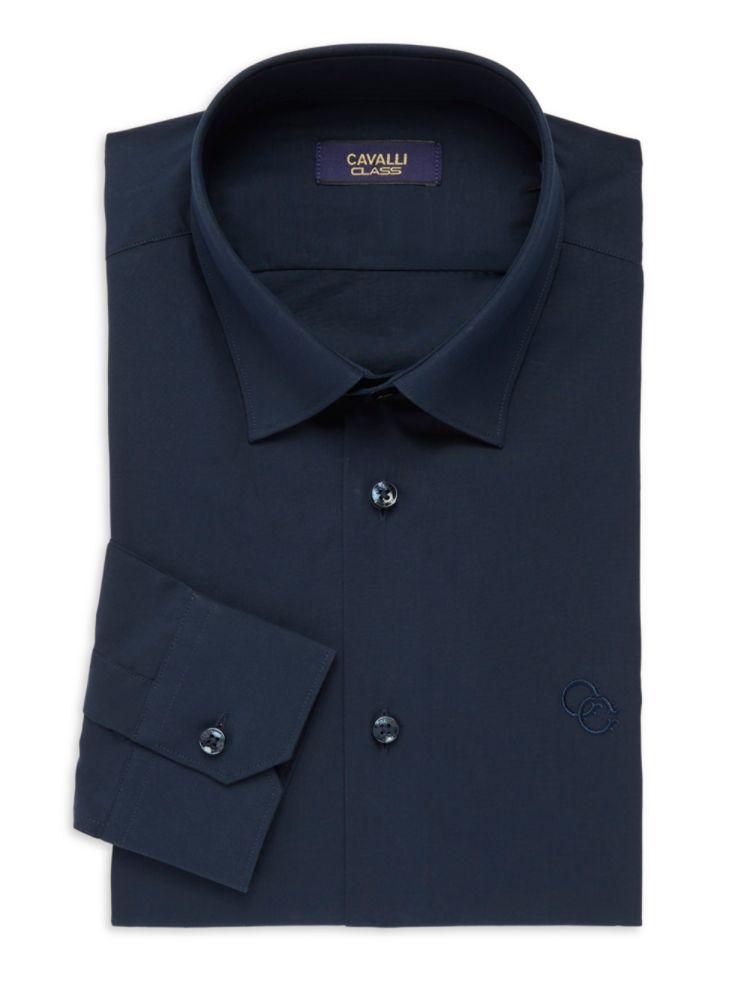 Классическая рубашка узкого кроя с логотипом Cavalli Class By Roberto Cavalli, темно-синий