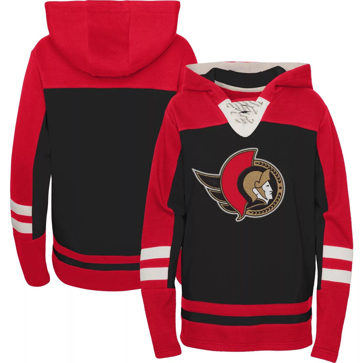 

Молодежный черный пуловер с капюшоном на шнуровке Ottawa Senators Ageless Revisited Home Outerstuff