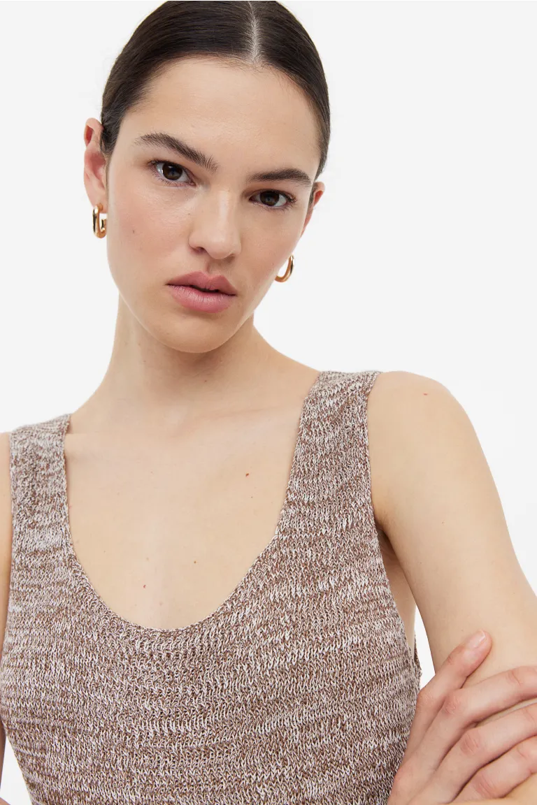

Трикотажный топ из смесового шелка H&M, коричневый