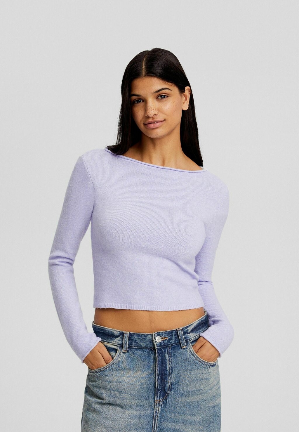 Свитер Boat Neck Bershka, фиолетовый