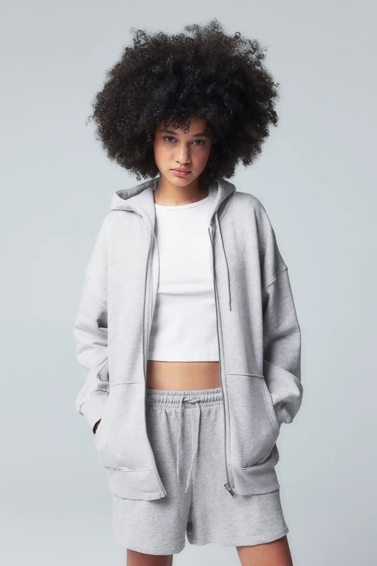 

Объемный топ с капюшоном и молнией H&M, серый