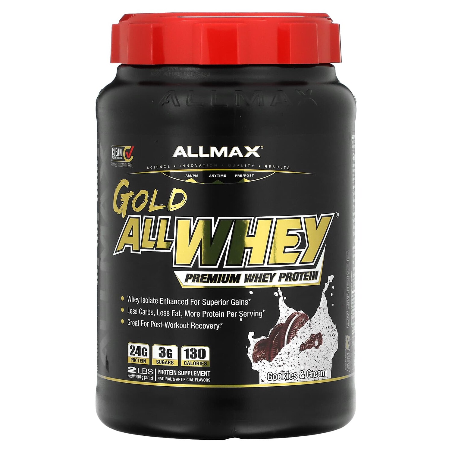 

Gold AllWhey, 100% сывороточный протеин премиального качества, печенье и сливки, 907 г (32 унции), ALLMAX