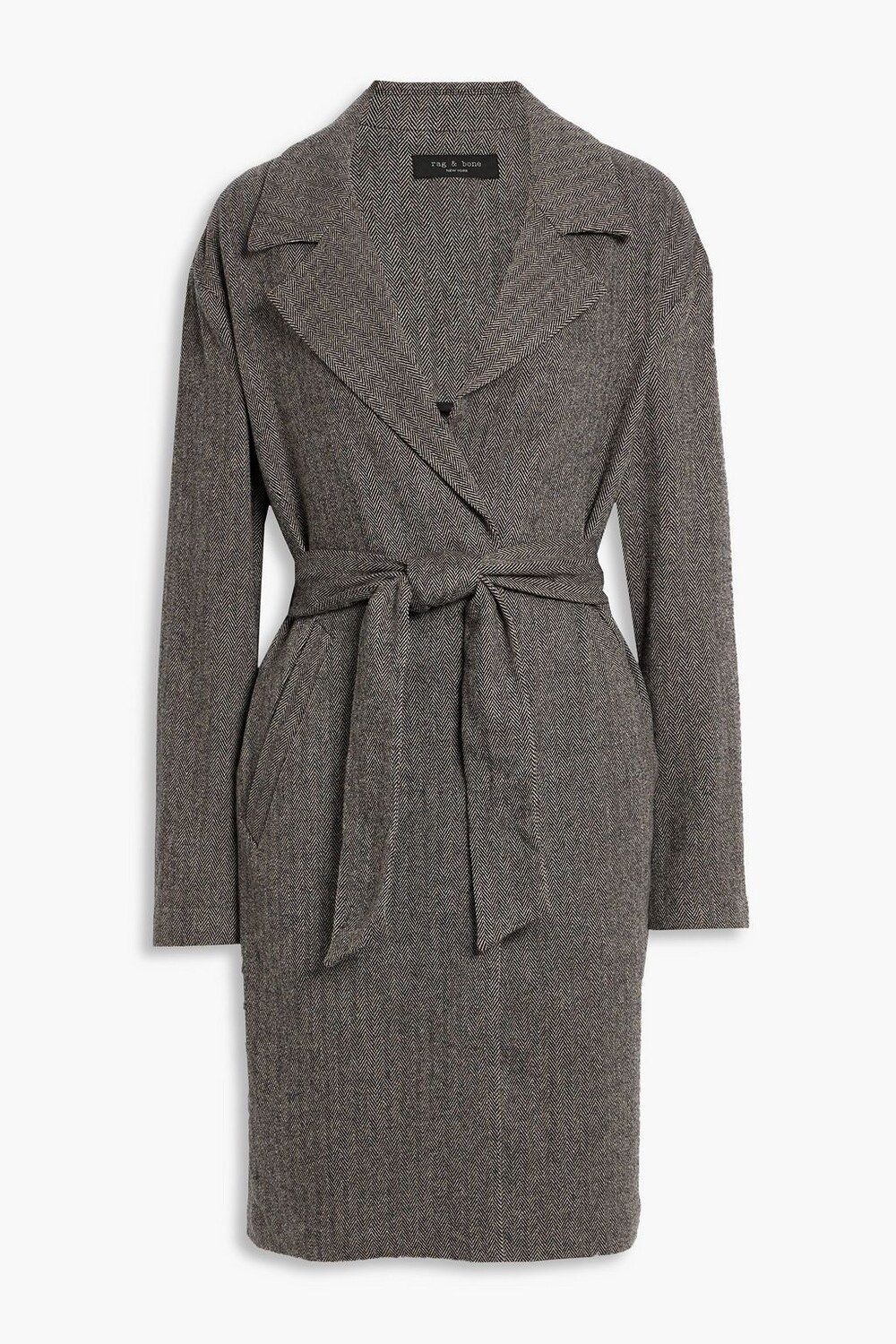 

Пальто Sven с поясом и узором "елочка" RAG & BONE, синий