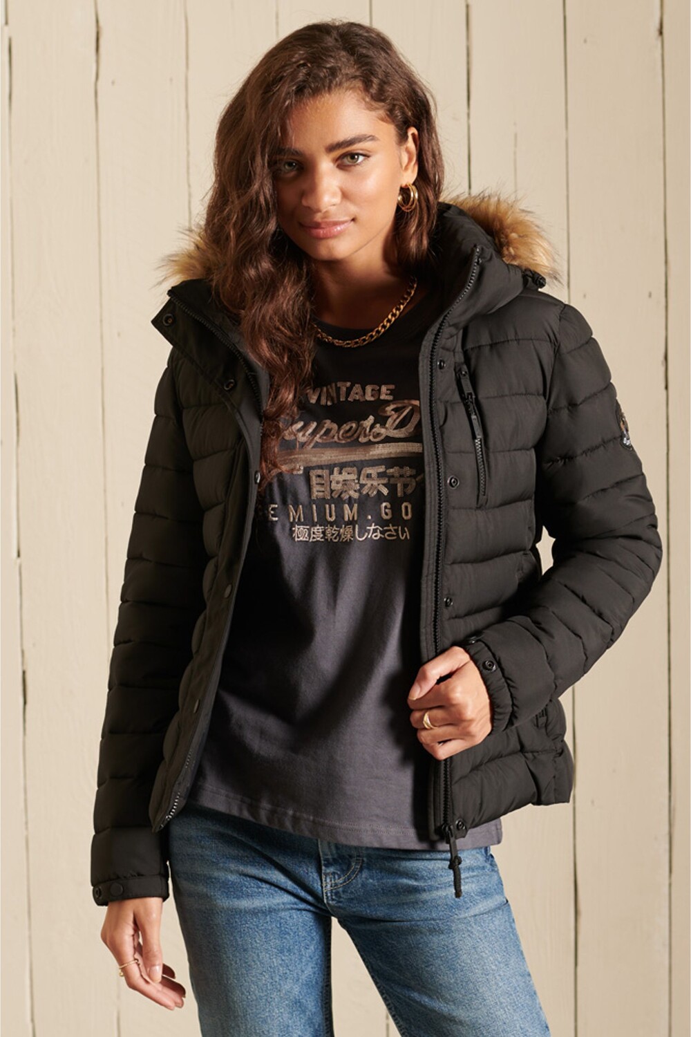 

Классическая куртка Fuji из искусственного меха Superdry, черный
