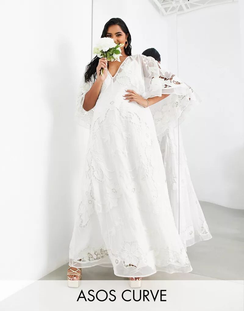 Свадебное платье-кимоно с ажурной вышивкой и рукавами-кимоно ASOS EDITION Curve Amelia