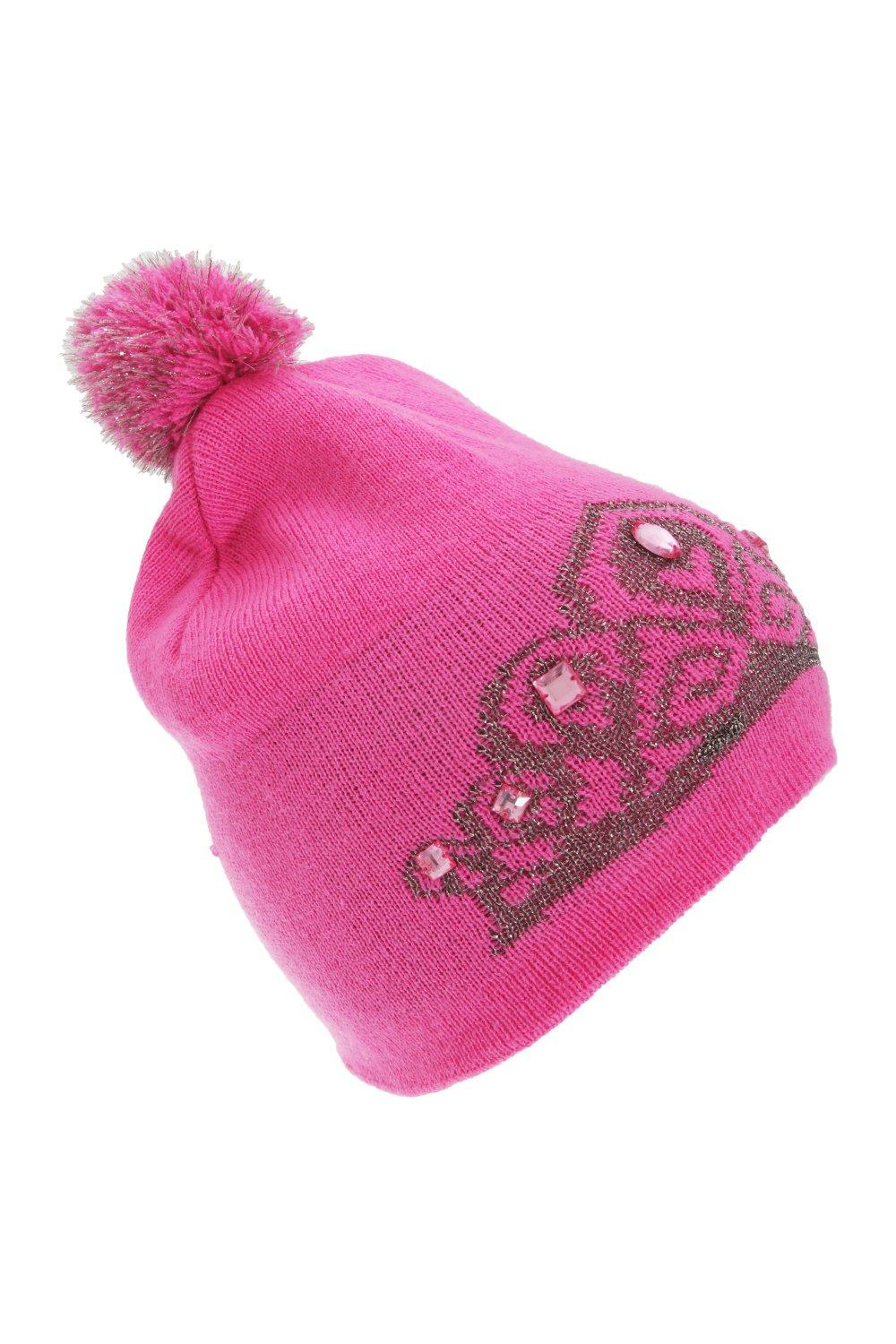 Зимняя шапка-бини с узором тиары Floso, розовый новинка 2018 модная зимняя шапка furandown женская шапка бини со стразами шапки с помпоном из натурального меха енота