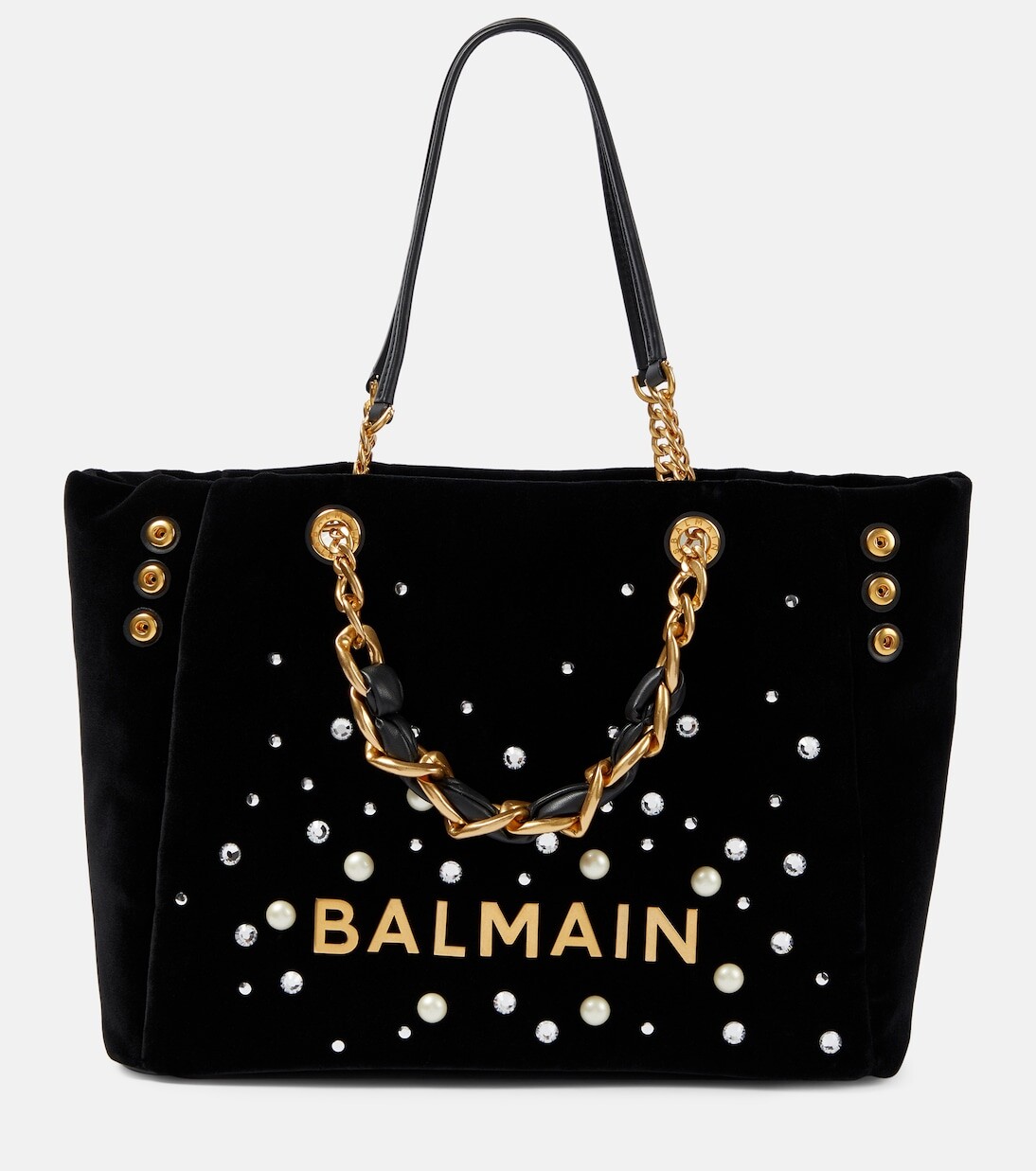 

Замшевая сумка-тоут 1945-го года с декором Balmain, черный