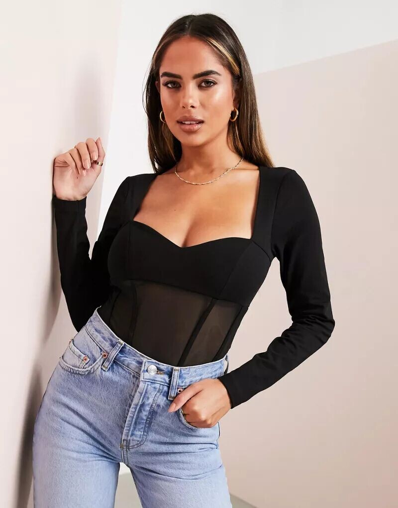 

Черное боди корсетного типа с вырезом в форме сердца ASOS