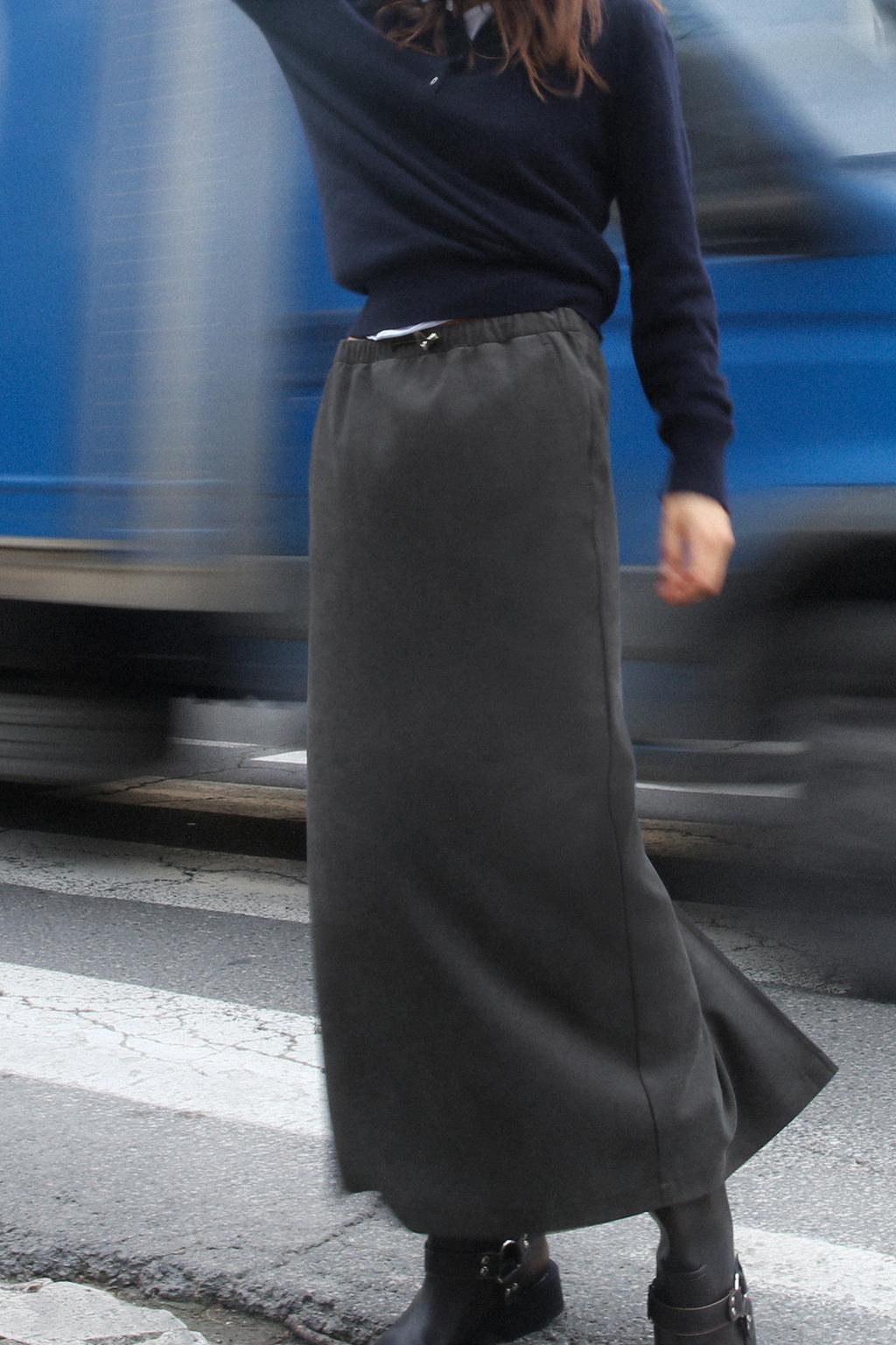 Юбка миди с эластичным поясом ZARA, темно-серый юбка миди с воздушным шаром zara темно серый