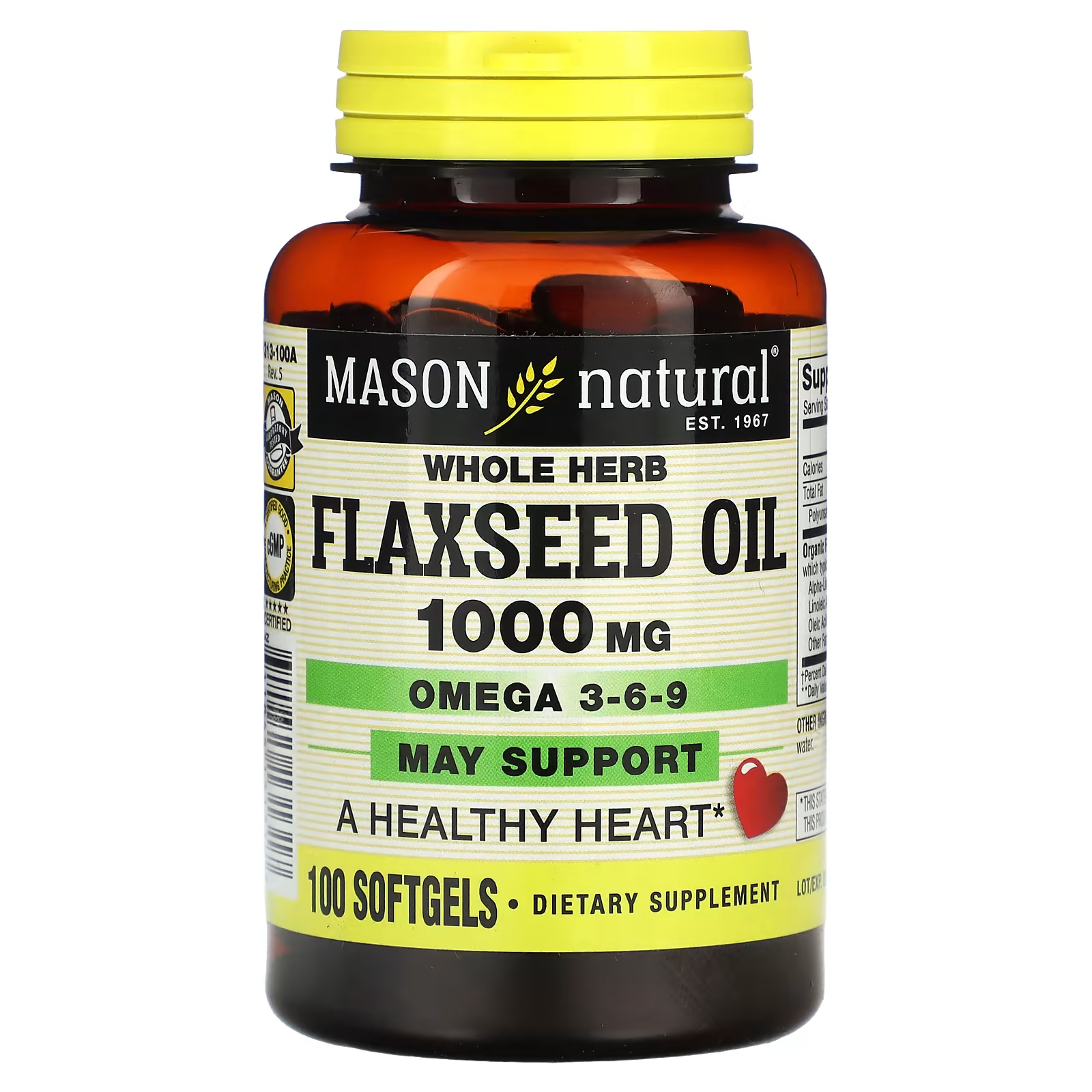 Масло льняного семени Mason Natural из цельных трав, 100 мягких таблеток бальзам ильгумень 1 здоровое сердце 2 шт