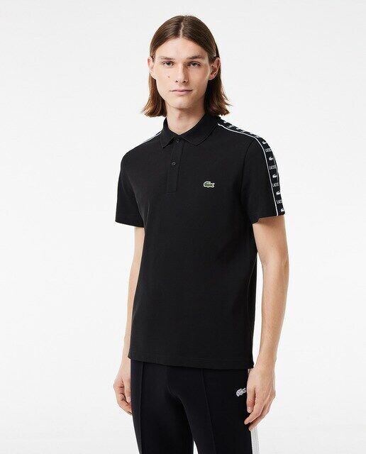 

Рубашка-поло из эластичного пике с полоской и логотипом Lacoste, черный