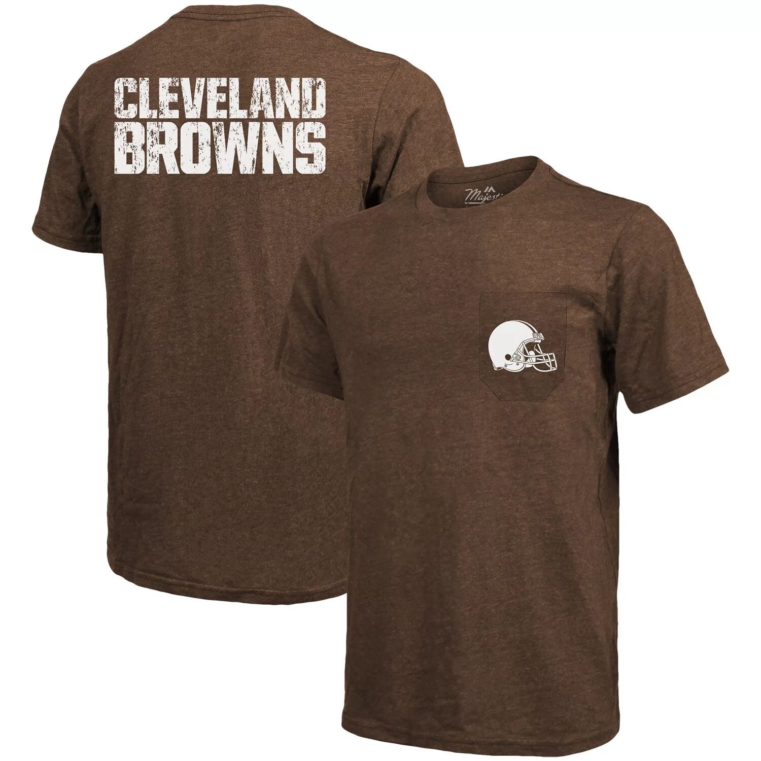 цена Футболка с карманами Tri-Blend Threads Cleveland Browns - Коричневый Majestic