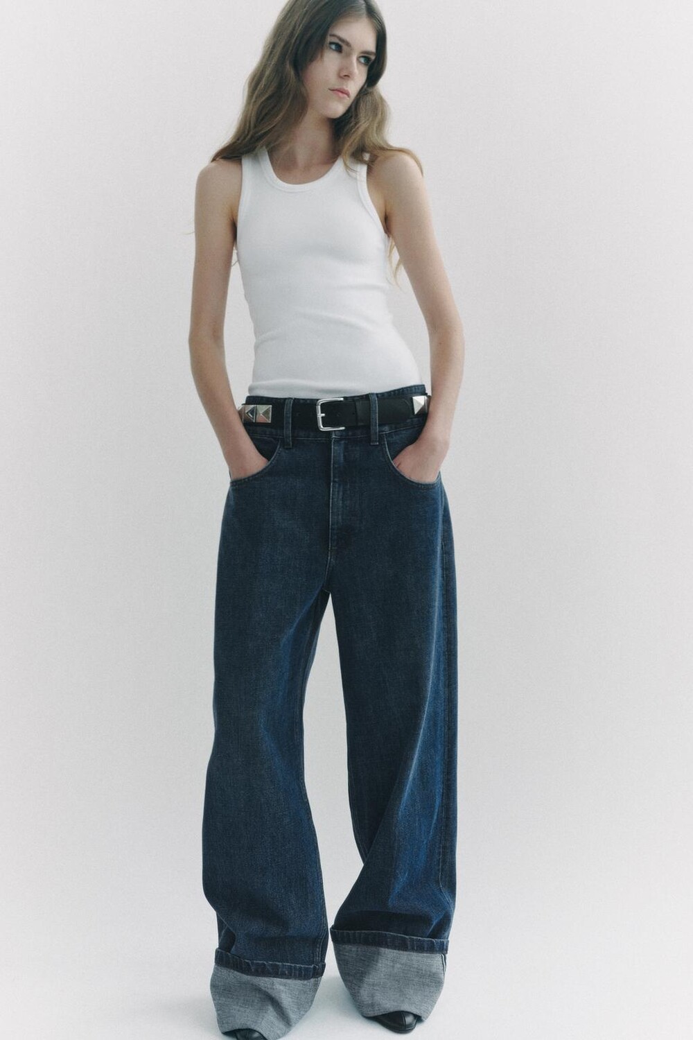

Эластичная рубчатая футболка ZARA, белый