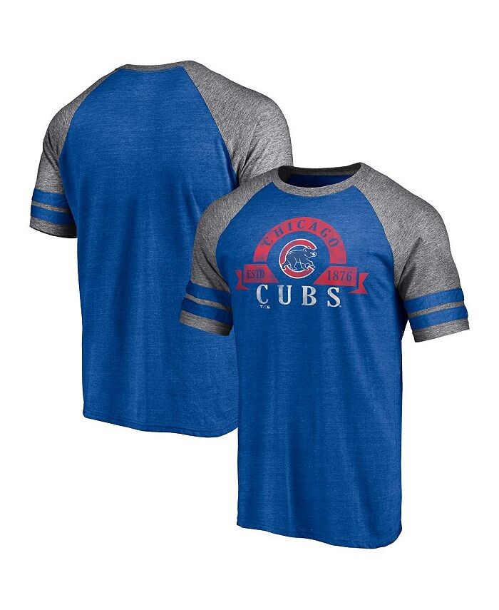 

Мужская футболка с двумя полосками реглан с логотипом Heather Royal Chicago Cubs Tri-Blend Fanatics, цвет Heather Royal