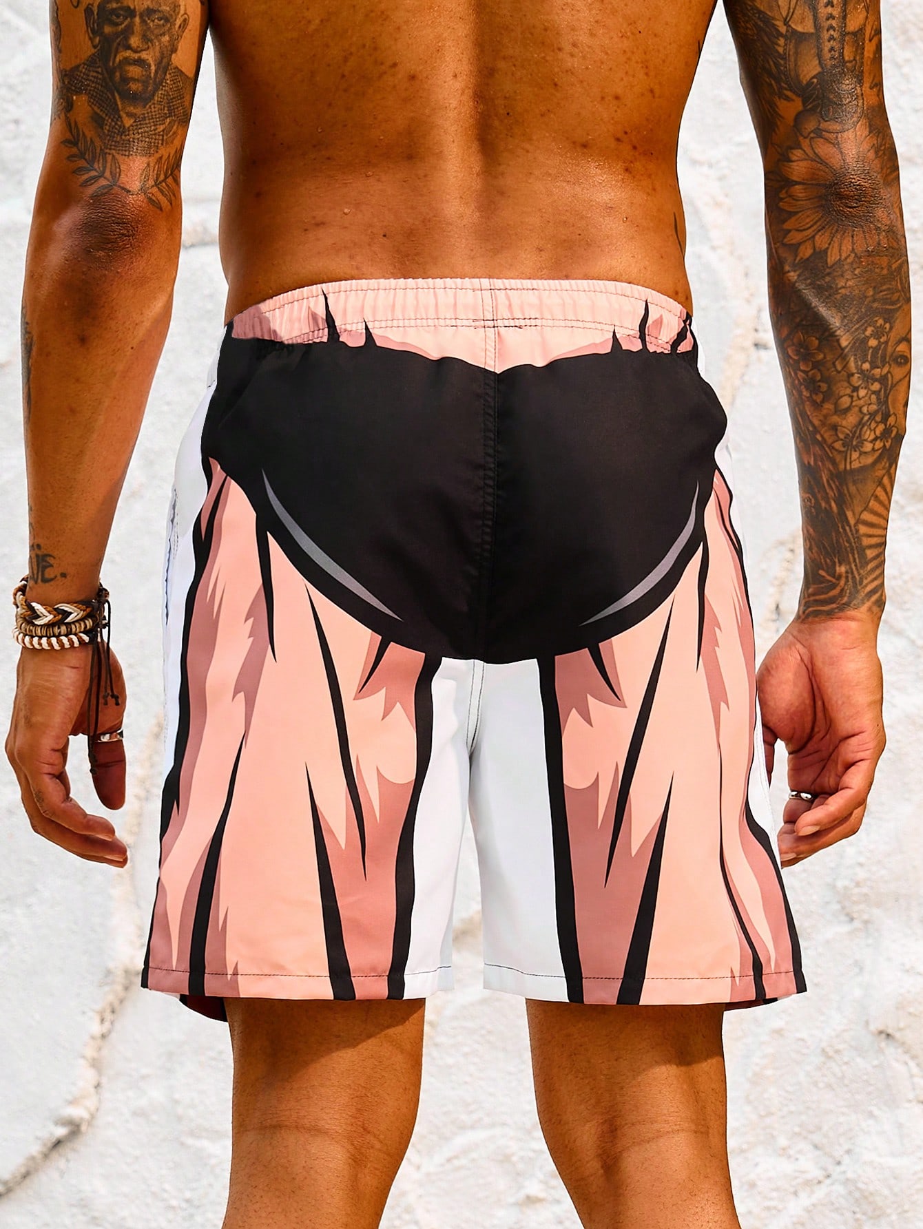 Мужские пляжные шорты с завязками на талии и принтом, абрикос
