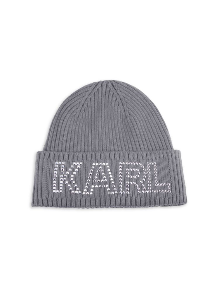 Шапка-бини с заклепками и логотипом Karl Lagerfeld Paris, серый