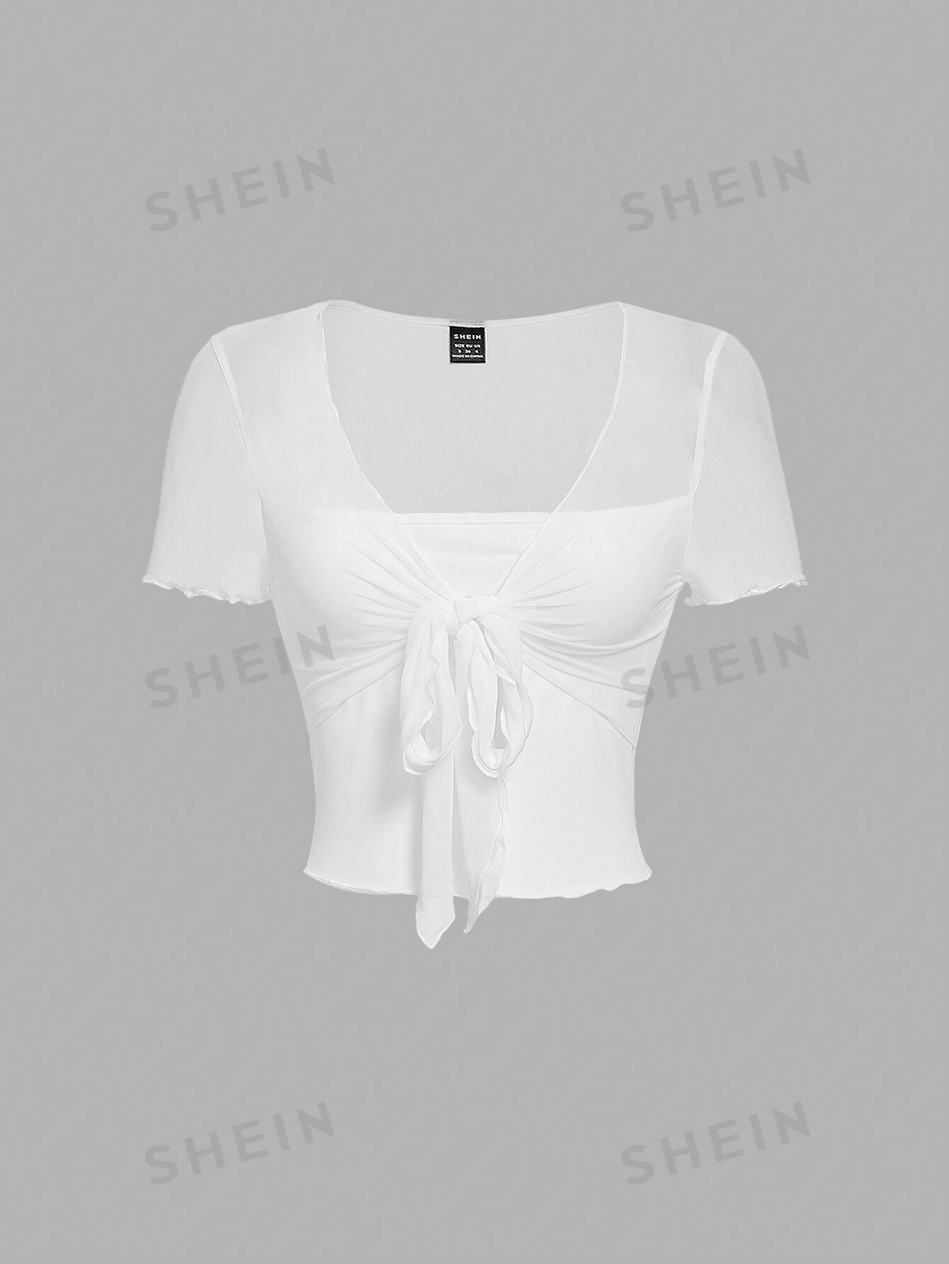 SHEIN MOD Женская футболка из одноцветной сетки с завязками спереди, белый