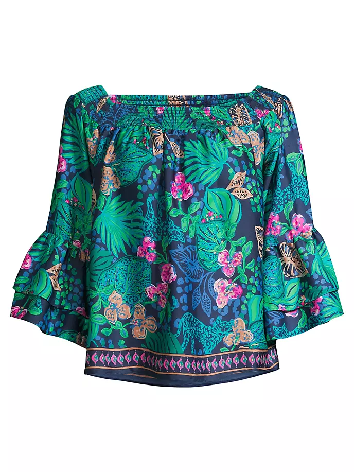 

Топ с открытыми плечами Kaori с цветочным принтом Lilly Pulitzer, синий