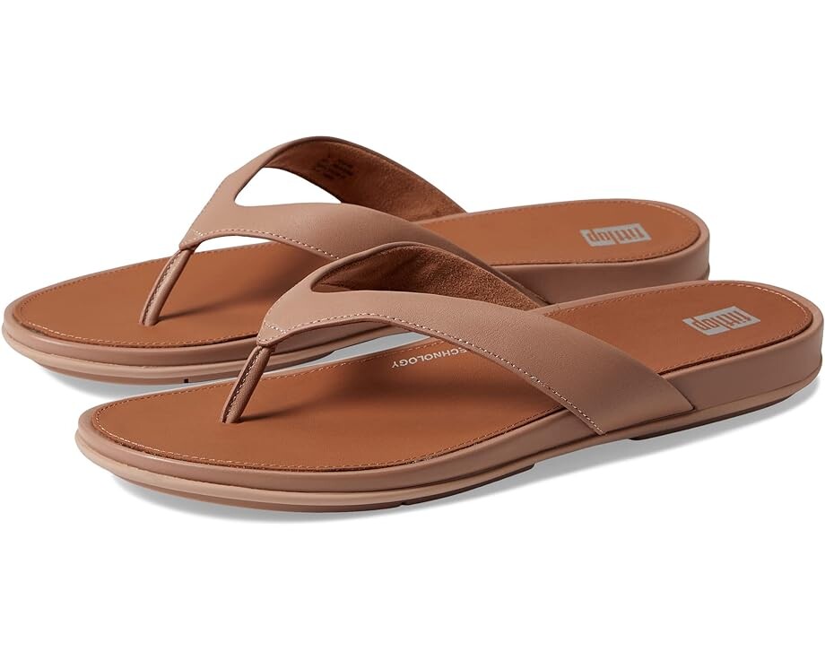 Сандалии FitFlop Gracie Leather Flip-Flops, бежевый цена и фото