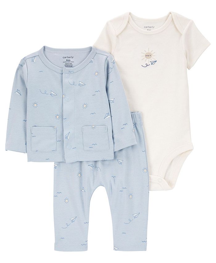 Маленький кардиган, боди и брюки для маленьких мальчиков, комплект из 3 предметов Carter's, синий/белый