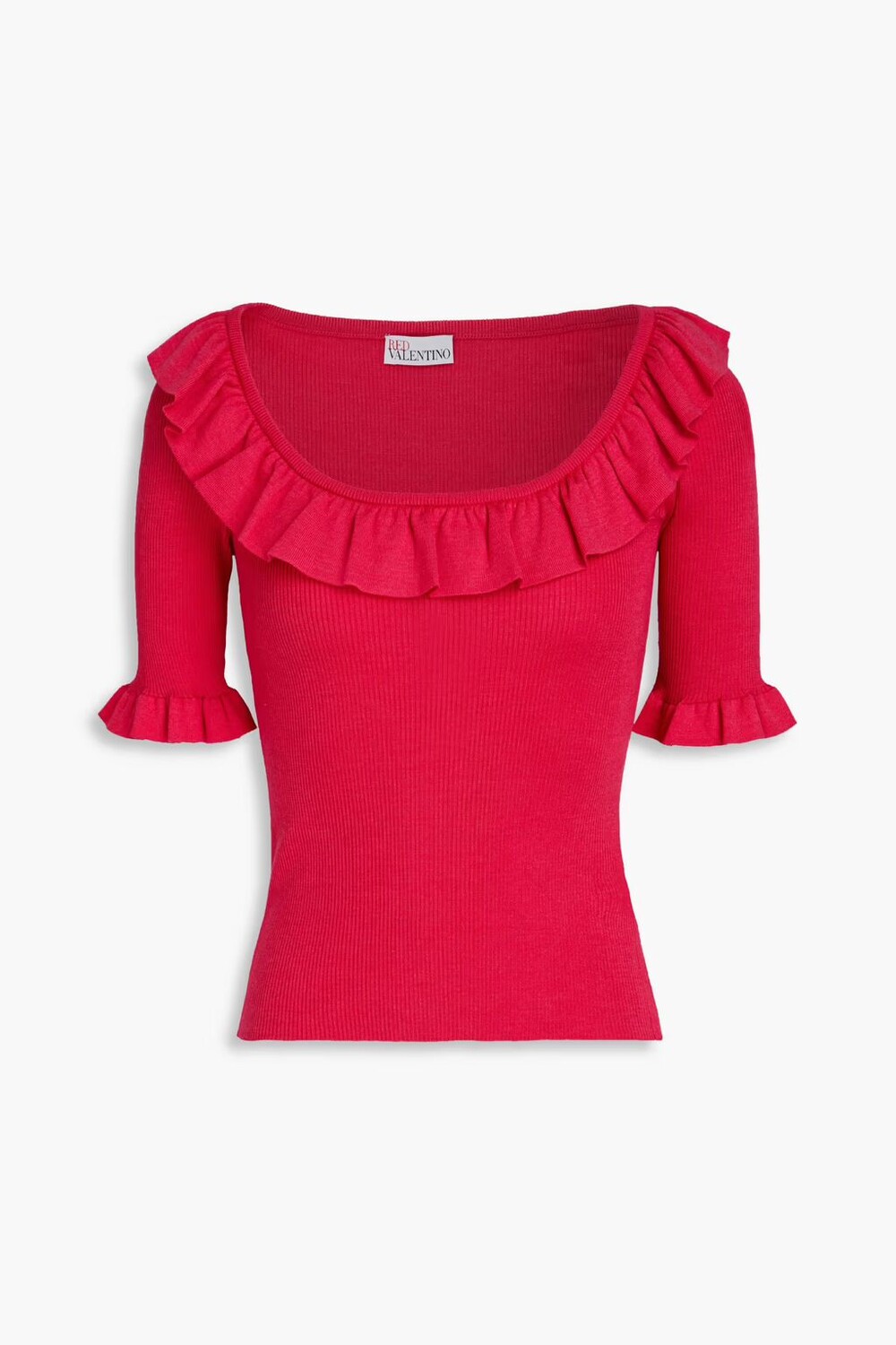 

Топ из смеси шерсти, шелка и кашемира с оборками в рубчик. Redvalentino, фуксия