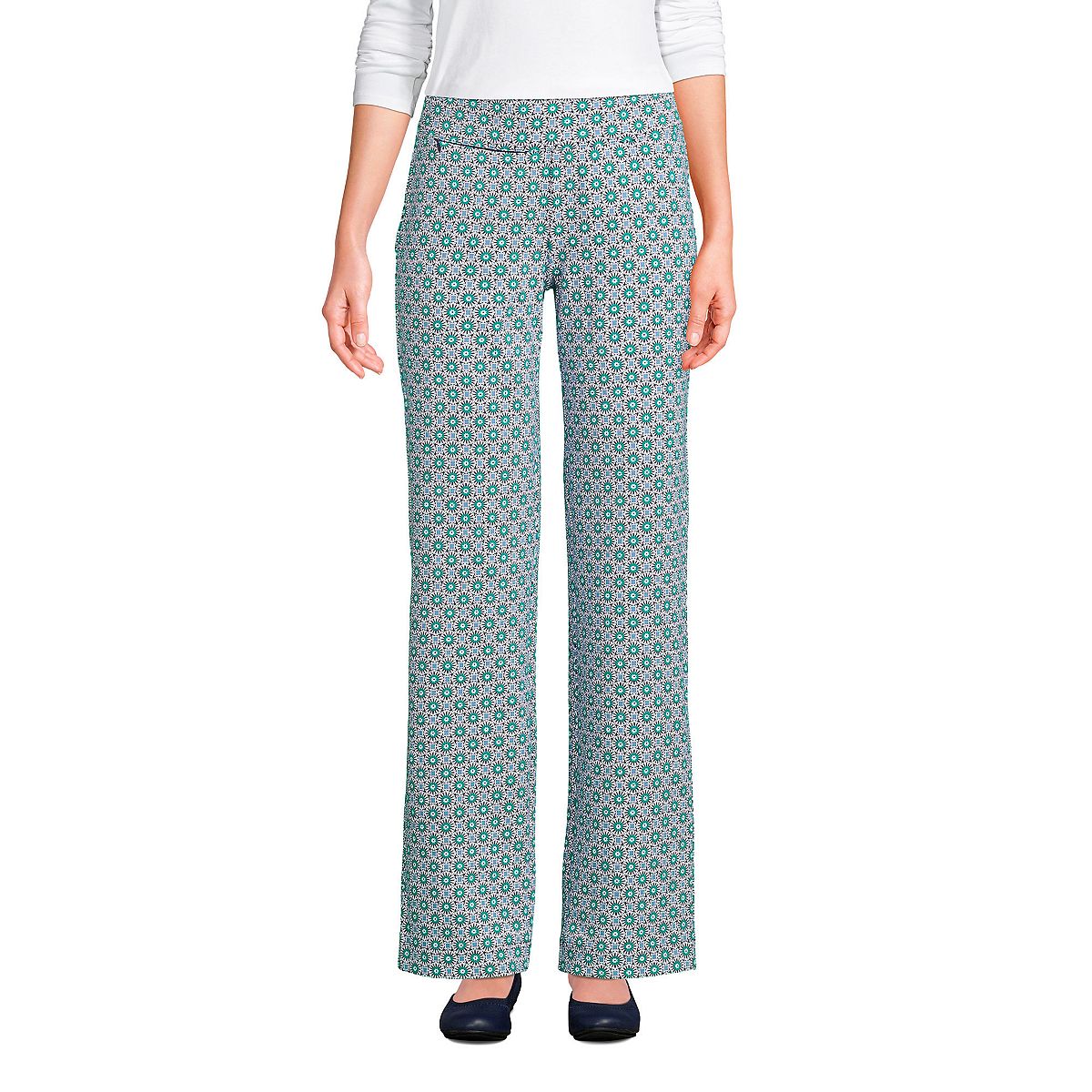 цена Женские брюки со средней посадкой и эластичной резинкой на талии, прямые брюки с изображением морской звезды Lands' End